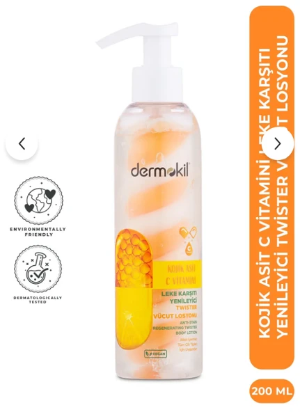 Dermokil Kojik Asit C Vitamini Leke Karşıtı ve Yenileyici Twister Vücut Losyonu 200 ml ürün görseli 1
