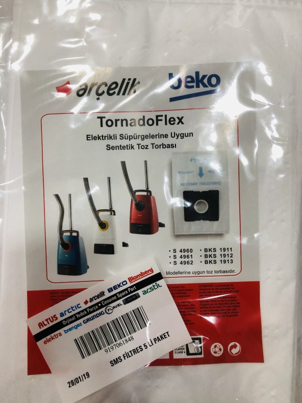 Beko Bks 1913 Süpürge Modeli 5 Adet Toz Torbası Tornado flex ürün görseli 1