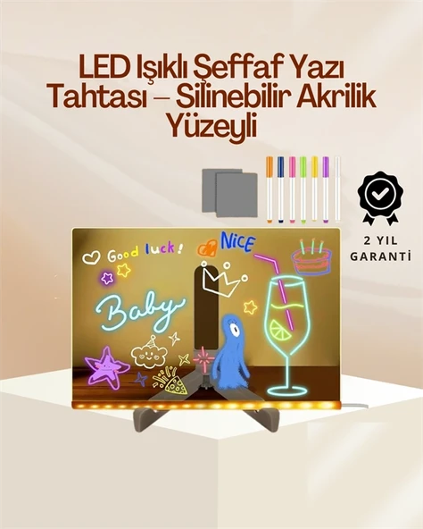 Çocuklar İçin Renkli Led Mesaj Tahtası – Neon Kalemli, Eğlenceli Yaratıcı Yazı Panosu ürün görseli 1