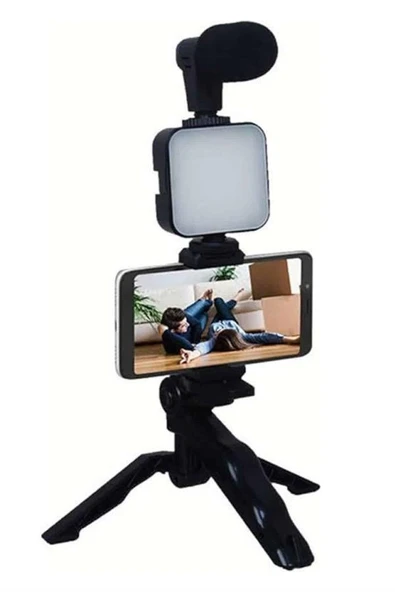 Telefon Tutucu Mikrofonlu Işıklı Youtuber Video Kayıt ürün görseli 1