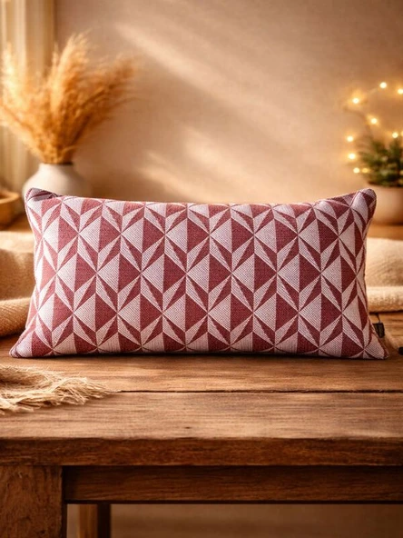 Bordo Geometrik Desenli Keten Kırlent Kılıfı 35x50 cm – Premium Collection ürün görseli 1
