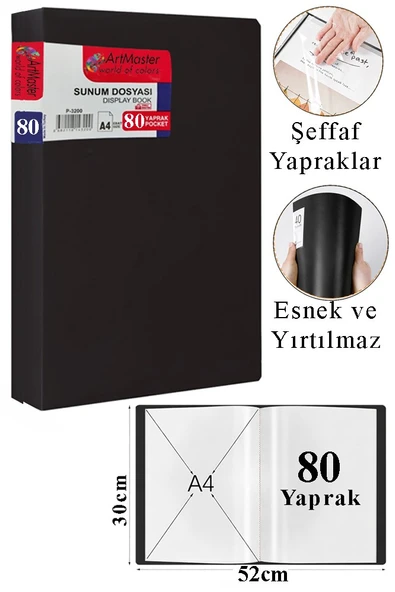 Siyah Sunum Dosyası 80 li 1 Adet Poşet Dosyalı Katalog Dosyası 80 Poşetli Kendinden Dosya Plastik Kapaklı ürün görseli 1