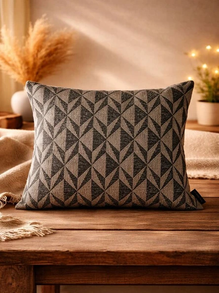 Kahverengi Geometrik Desenli Keten Kırlent Kılıfı 43x43 cm – Premium Collection ürün görseli 1