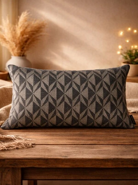 Kahverengi Geometrik Desenli Keten Kırlent Kılıfı 35x50 cm – Premium Collection ürün görseli 1
