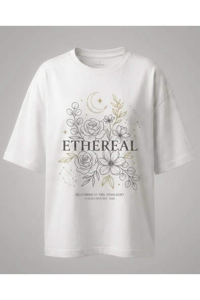 Kadın Oversize Tişört Ethereal Baskılı - Resim 3