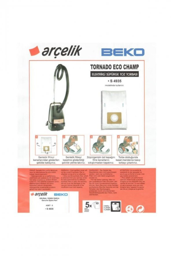 Arçelik S 4935 Süpürge Modeli 5 Adet Toz Torbası ürün görseli 1
