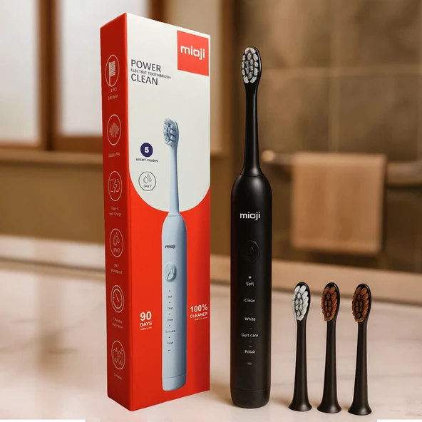 Mioji Oral B1 Şarj Edilebilir Diş Fırçası Siyah + 3 Yedek Başlık ürün görseli 1