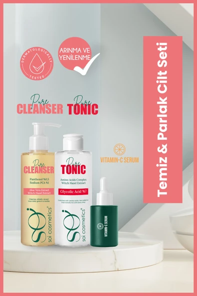 Temiz&Parlak Cilt Seti-Pure Cleanser&Glikolik Asit Tonik&Vitamin C Serum ürün görseli 1