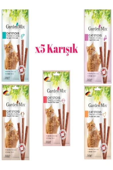 Gardenmix Garden Mix Kuzu Dana Tavuk Ciğer Somon Karışık Kedi Stick Ödül 3x5gr(5 Adet) ürün görseli 1