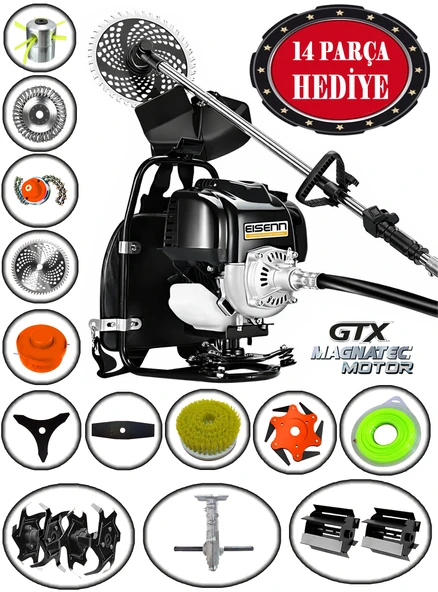Eisenn Alman Black EIS RTX14 Pro Sırt Tırpan+ Akrobat Çapalama + Toprak Eşeleme 14 Parça Full Set ürün görseli 1