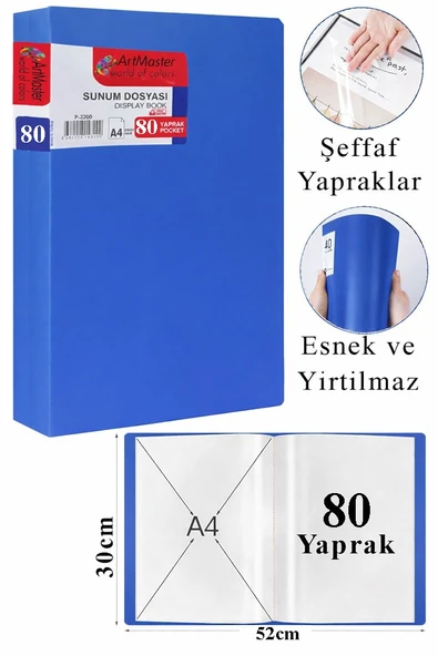 Mavi Sunum Dosyası 80 li 1 Adet Poşet Dosyalı Katalog Dosyası 80 Poşetli Kendinden Dosya Plastik Kapaklı ürün görseli 1
