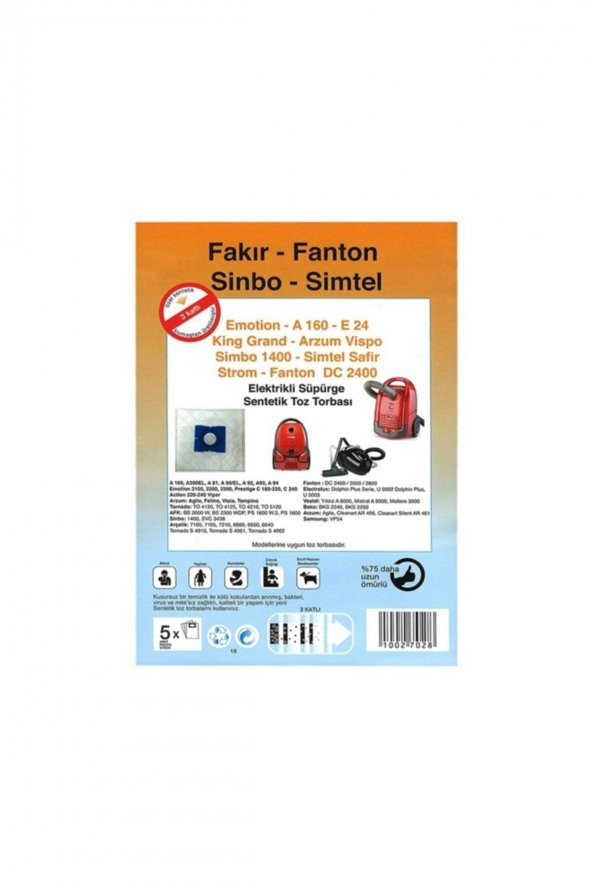 Fantom Sinbo Simtel Uyumlu Süpürge Torbası 5 Adet ürün görseli 1
