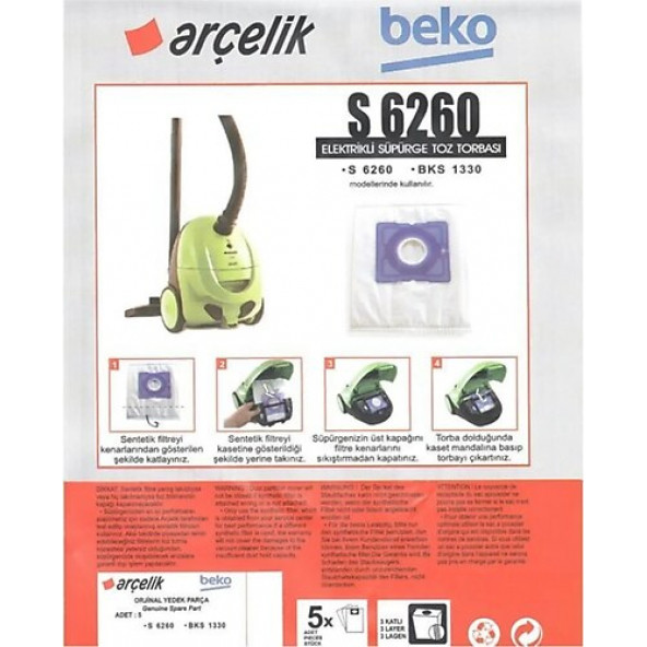 Beko Bks 1330 S 6260 Elektrikli Süpürge Toz Torbası 5 Adet ürün görseli 1