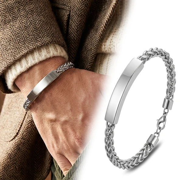 ? Premium İsim Yazılabilir Ayarlanabilir Çelik Zincir Plaka Bileklik 31834B29D2  -  23 cm ürün görseli 1