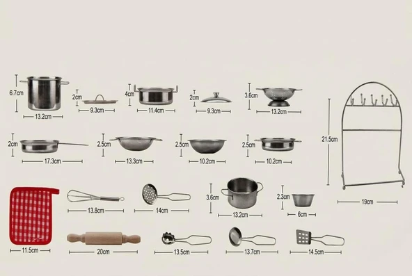 Paslanmaz Çelik 9 Parça Oyuncak Mutfak Tencereleri ve Utensil Oyun Seti ürün görseli 1