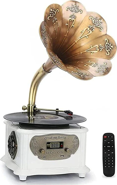 *ÜCRETSİZ KARGO Record Master – Wooden Classic Serisi RMJ-209C Pikap Beyaz – Radyo – Bluetooth – USB – 33, 45 Devir Plak Çalar - KARGO BEDAVA ürün görseli 1