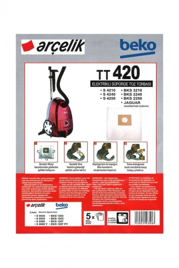 Arçelik : S4210-s4240-s4250 5 Adet Bez Süpürge Torbası ürün görseli 1