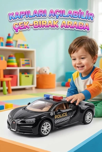 Süper Sport Siyah Polis Arabası Kapıları Açılabilir Çek Bırak Model ürün görseli 1