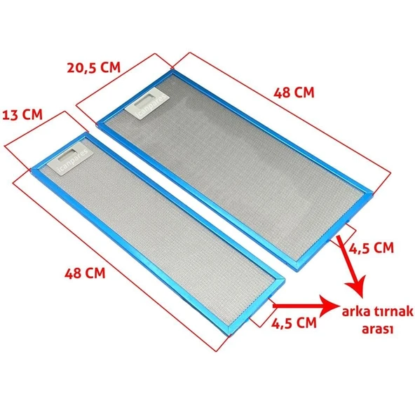 Samsung İle Uyumlu En 20,5 Boy 48 cm - En 13 Boy 48 cm Aspiratör Filtresi Takımı ürün görseli 1