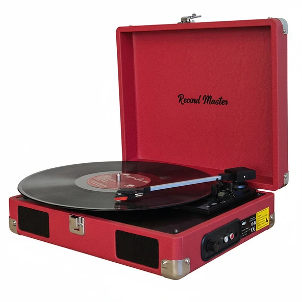 Record Master RM-311 Kırmızı Renkli Pikap - Tüm Plaklar İle Uyumlu - Power Bank lere Bağlanarak Kullanılabilme ürün görseli 1