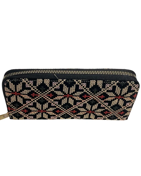 Filistin Geleneksel Gold Nakışlı Tek Fermuarlı Kadın Büyük Cüzdeni 20*10 cm A100018 ürün görseli 1