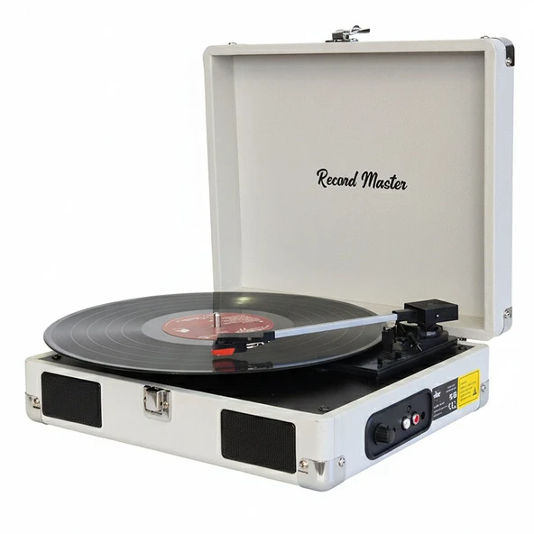 Record Master RM-311 Açık Gri Renkli Pikap - Tüm Plaklar İle Uyumlu - Power Bank lere Bağlanarak Kullanılabilme ürün görseli 1