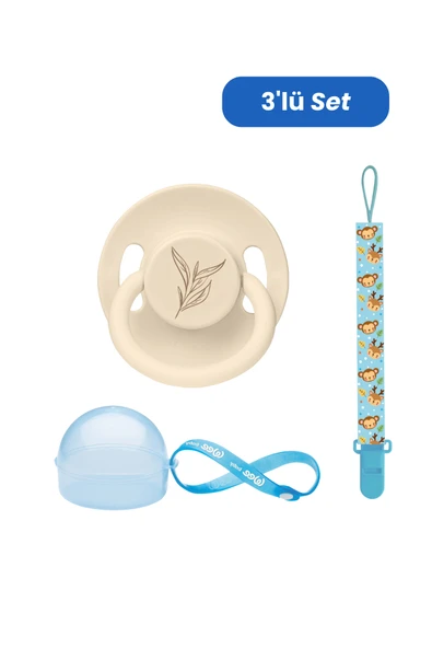 Wee Baby Pure Yuvarlak Uçlu Kauçuk Emzik No:2 - KREM (Kutu ve Band Seti) ERKEK