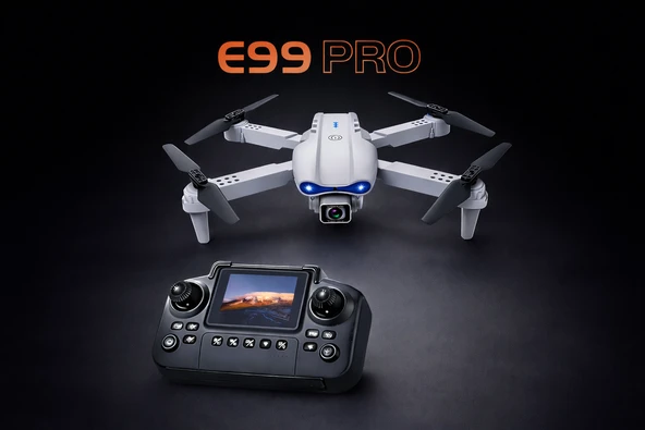 ROSE TEKNOLOJİ E99 PRO 4K HD 360 DÖNME KATLANABİLİR GÖVDE ÇİFT BATARYALI UYGULAMA KONTROLLÜ EKRANLI KUMANDALI ÇİFT BATARYALI VE TAŞIMA ÇANTALI DRONE ürün görseli 1