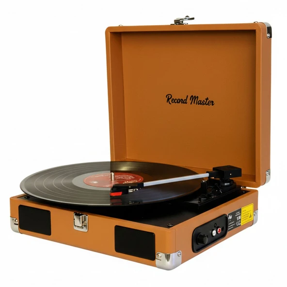 Record Master RM-311 Kahverengi Renkli Pikap - Tüm Plaklar İle Uyumlu - Power Bank lere Bağlanarak Kullanılabilme ürün görseli 1