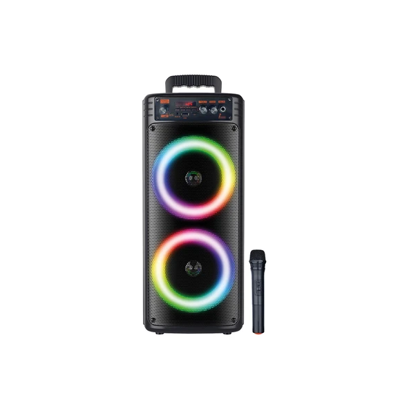 Karaoke Bluetooth Hoparlör 8''x2 Mikrofonlu LED Işıklı Taşınabilir Parti Hoparlörü ürün görseli 1