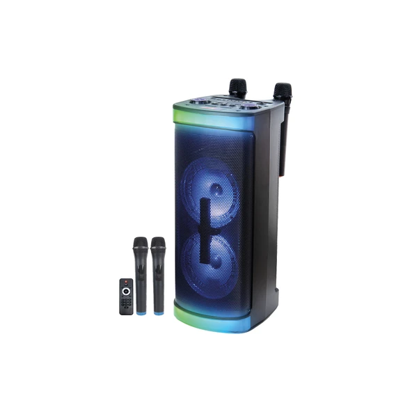 Bluetooth Karaoke Hoparlör 6.5”x2 Mikrofonlu Kumandalı LED Işıklı Taşınabilir Speaker ürün görseli 1