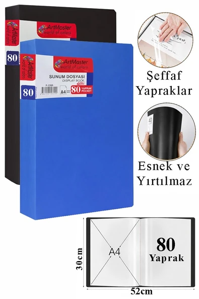 Siyah Mavi Sunum Dosyası 80 li 2 Adet Poşet Dosyalı Katalog Dosyası 80 Poşetli Kendinden Dosya Plastik Kapaklı ürün görseli 1