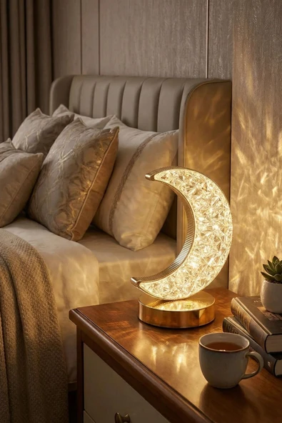 Hilal AY Model Kristal LED Masa Lambası – Dokunmatik, 3 Renk Işık Modlu, Şarjlı Mini Dekorat ürün görseli 1