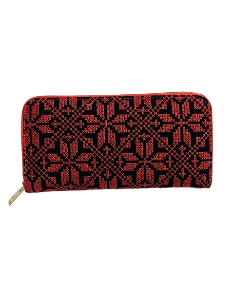 Filistin Geleneksel  Kırmızı Nakışlı Tek Fermuarlı Kadın Büyük Cüzdeni 20*10 cm A100016 ürün görseli 1