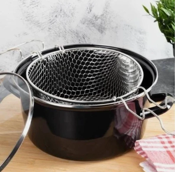 Emaye Kızartma Tenceresi 24cm Siyah ürün görseli 1