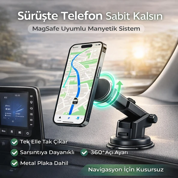 Hedyex UN-170 Araç İçi Telefon Tutucu Vantuzlu Mıknatıslı Cam ve Torpido Uyumlu ürün görseli 1