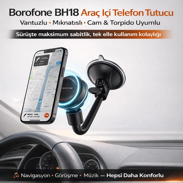 Borofone BH18 Araç İçi Telefon Tutucu Vantuzlu Mıknatıslı Cam ve Torpido Uyumlu ürün görseli 1