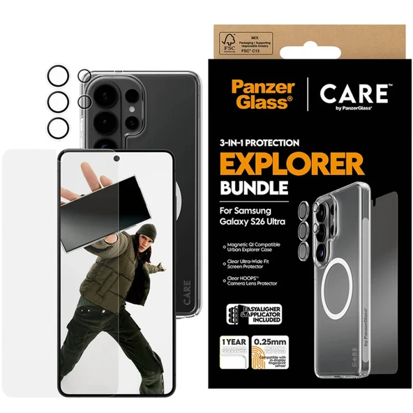 Panzerglass Samsung Galaxy S26 Ultra Explorer Bundle 3’ü 1 Arada Set - Şeffaf ürün görseli 1
