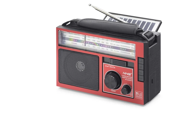 Bluetooth Solar Panelli Fm Radyo Usb Tf Nostaljik Hoparlör - Kırmızı Siyah NS9952BTS ürün görseli 1