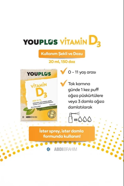 Youplus 400 IU Vitamin D3 20 ml Sprey 2 Adet - Resim 3