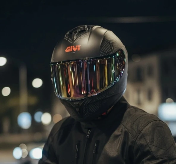 Givi 50.x Snake Mat Karbon Kapalı Motosiklet Kaskı Spectra Gökkuşağı Camlı ürün görseli 1