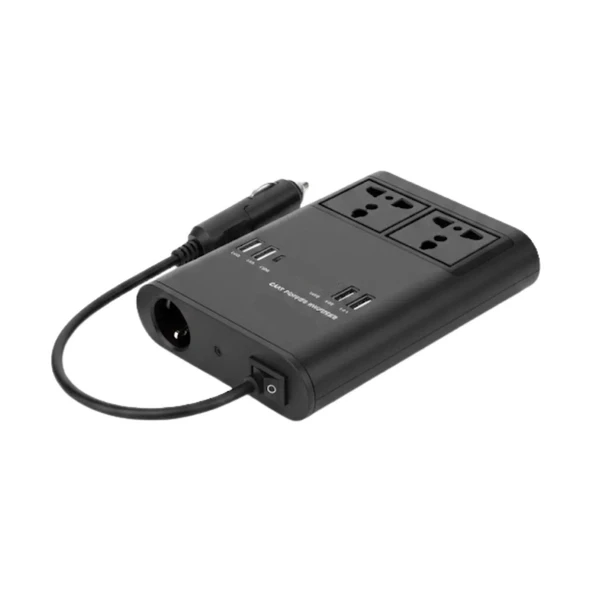 Oto Çakmaklık Araçta 220V Girişi 4 USB + 2 Type-C  Invertörü Çok Amaçlı 150W Elektrik Dönüştürücü ürün görseli 1