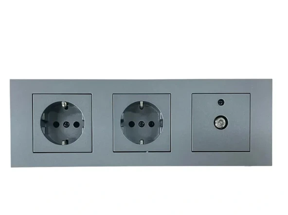 Ovivo Grano Füme Topraklı Priz + Topraklı Priz + Uydu Tv Prizi ürün görseli 1