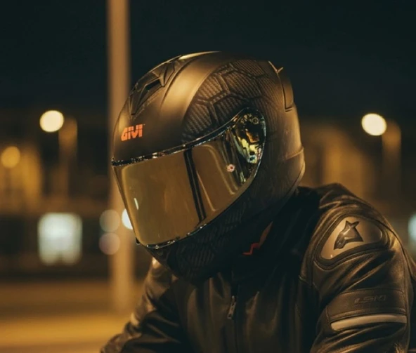Givi 50.X Snake Mat Karbon Kapalı Motosiklet Kaskı Spectra Gold Camlı ürün görseli 1