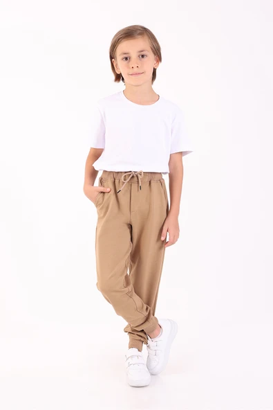 Rekormoda Erkek Çocuk Eşofman Altı Okul ve Günlük Basic Eşofman Altı Iki Iplik Mevsimlik Bej 5-14 Yaş Bej ürün görseli 1