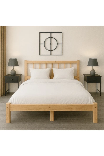pinoxi 160CM X 200CM Doğal Masif Ahşap YUVARLAK ÇITALI Başlıklı Karyola Doğal Ahşap NATURAL RENK ürün görseli 1