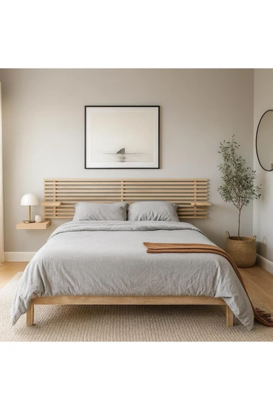pinoxi 250cm Ahşap 2 Adet Raflı Yatak Başlığı 250cm X 60cm Natürel Çam ürün görseli 1