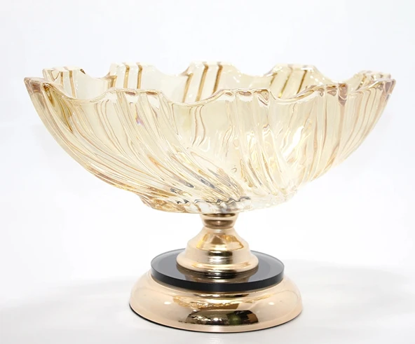 Lüks Ayaklı Kristal Cam Gondol Sunumluk Gold Detaylı Liv182 ürün görseli 1