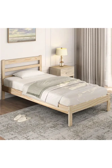 pinoxi Masif Ahşap Karyola 90cm X 190cm Doğal Ahşap Natural Başlıklı ürün görseli 1