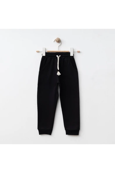 Bebolly Unisex Basic Mevsimlik Çocuk Eşofman Altı %100 Pamuk 1-6 Yaş Siyah ürün görseli 1